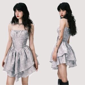 Silver galaxy, embroidered court style slip dress, US size 4-6.